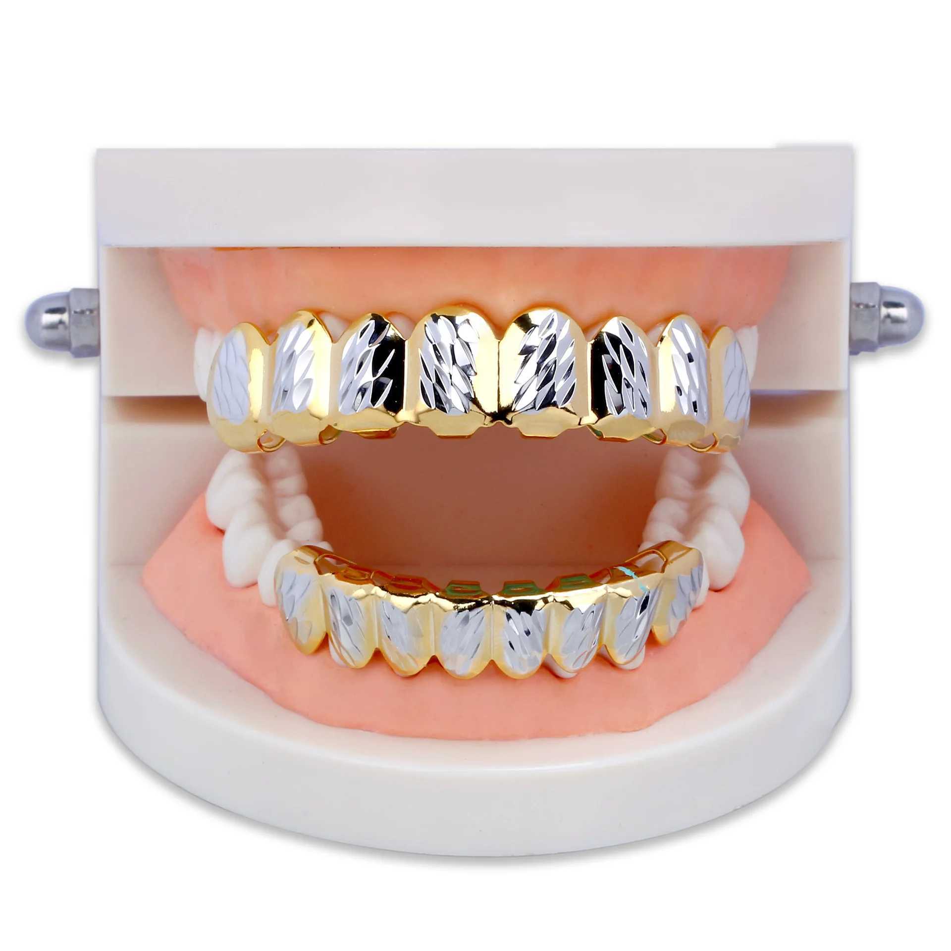 8 Tooth Gold Color Plated Top Bottom Hip Hop GRILLZ SET for Halloween Christmas PartyXJ241225