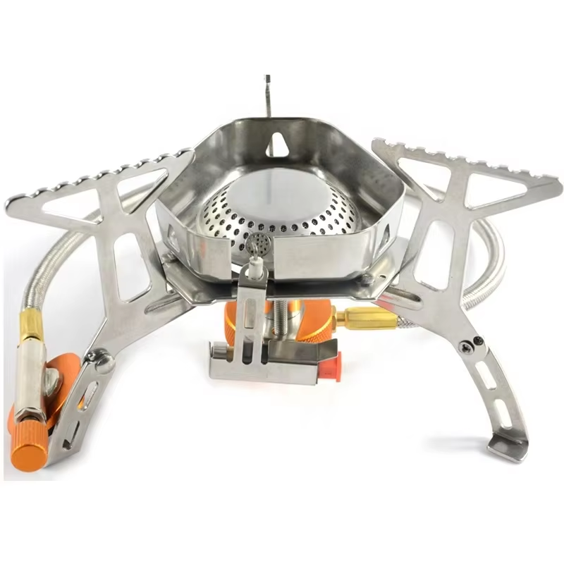 outdoor portable backpacking camping gas stove windproof stainless steel mini butane stove burner