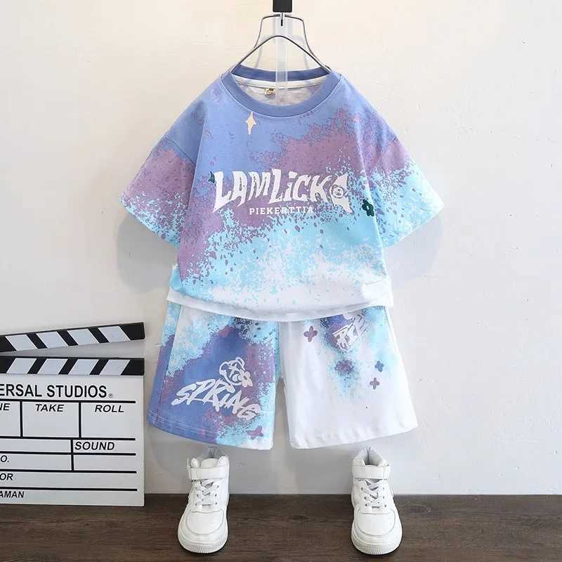 Clothing Sets Children Girls Boy Clothes Letter Gradient T-shirt and Shorts Set Kid Girl Graffiti Short Sleeve Top Bottom 2pcs Suit TracksuitY2412259N