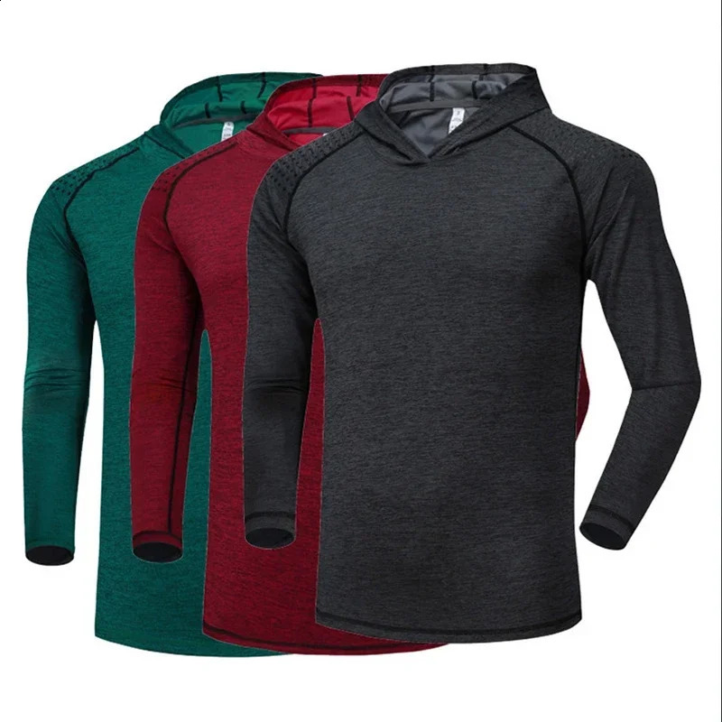 Men Elastic Running Tops Breathable Long Sleeve Gym t Shirt Male Casual Hooded tShirts Quick Dry Fitness Shirts Man Clothing 241223