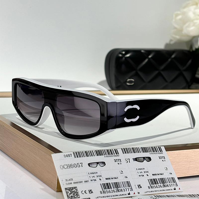Luxury Women Designer Shield Sunglasses CH6057 Acetate Nylon Frame UV400 Dark Grey Lens Retro Womens Sunglasses Outdoor Travel Vacation Glasses