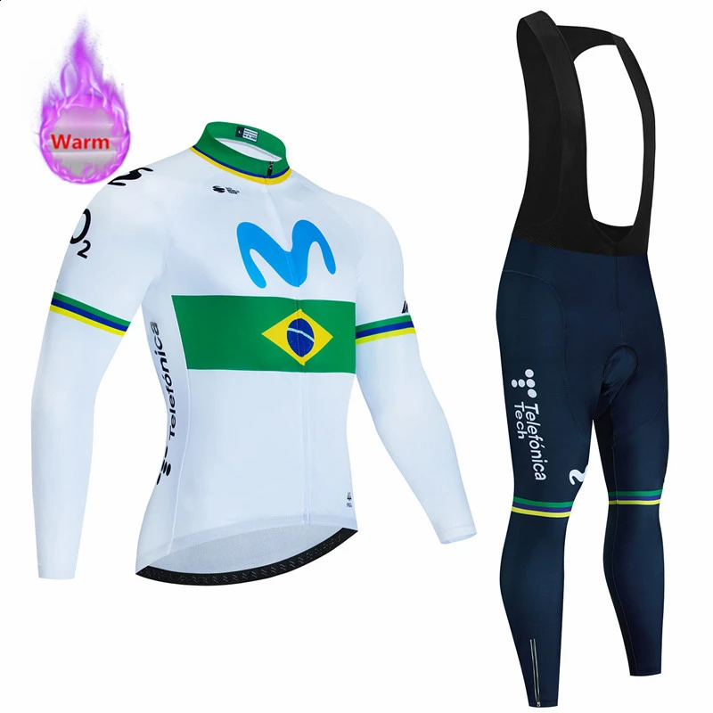 Movistar Winter Warm Wool Set Bicycle Clothing Bicycle Shirt Sports Spain MTB Bicycle Clothing Maillot Ciclismo Hombre 241224