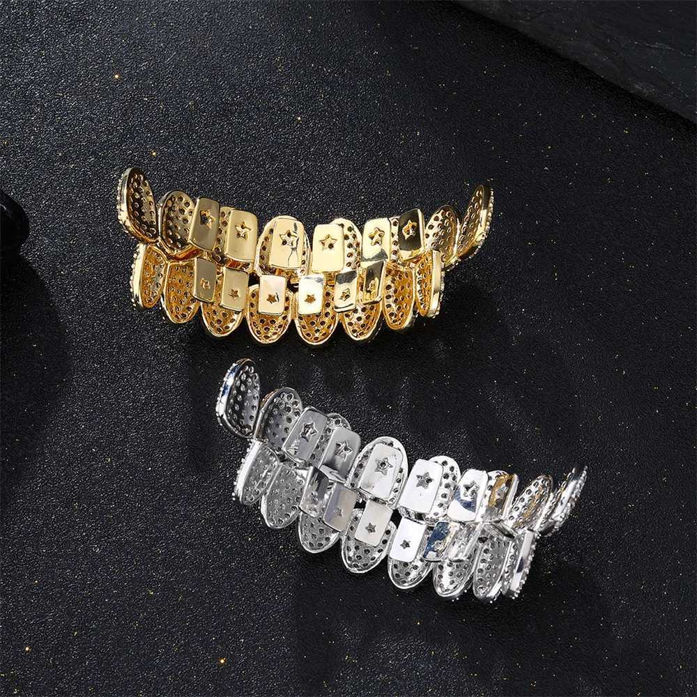 D Z Fashion Dental Grills Set For Men Women Full Of Bling Micro Zircon Copper Top Bottom Teeth Grillz Hip Pop JewelryXJ241225