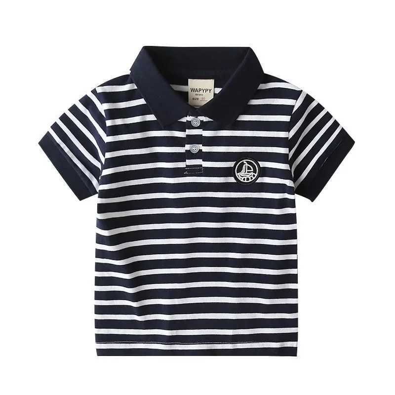 Kids Embroidered Short Sleeve T-shirt 2024 Summer Boys Loose Striped Polo Shirt Breathable Cotton for Ages 3-8 4 ColorsXJ241225