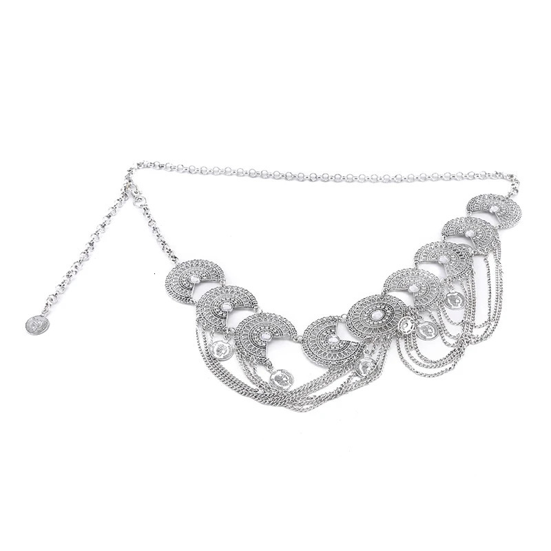 Gypsy Afghan Coin Ethnic Waist Belly Chains Hollow Moon Crystal Flower Long Tassel Moroccan Belts Indian Sexy Body Chain Jewelry 241225