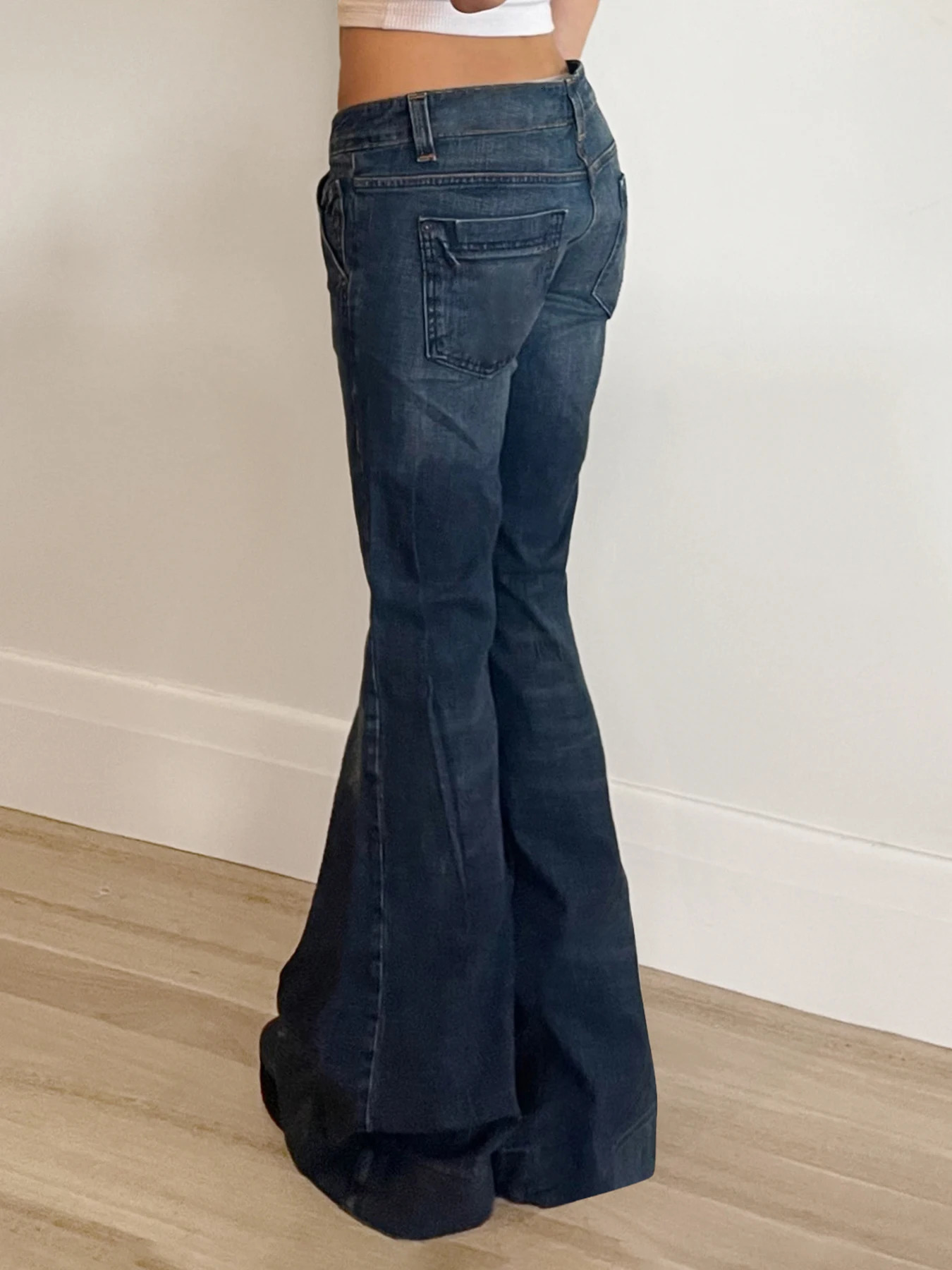 IAMSURE Vintage Slim Flare Ripped Jeans Y2K Skinny Low-Waisted Denim Pants Women Autumn Winter Fashion Streetwear Ladies 241220