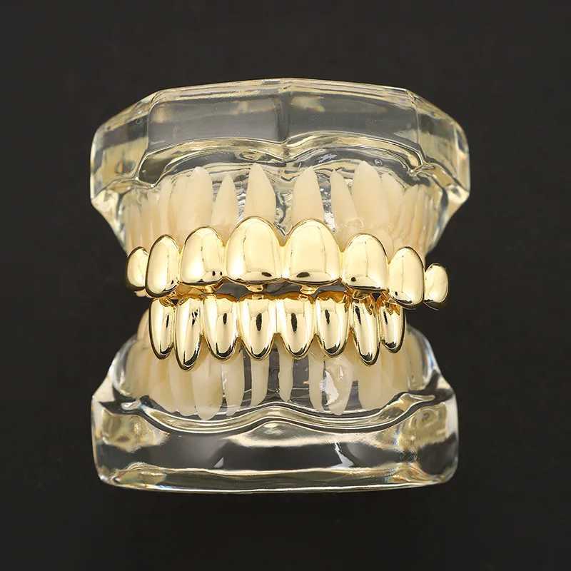 Gold Silver Plated Irregular HIP HOP Teeth Grillz Top Bottom Grills Set With sile Real Shiny Vampire Tooth SetsXJ241225
