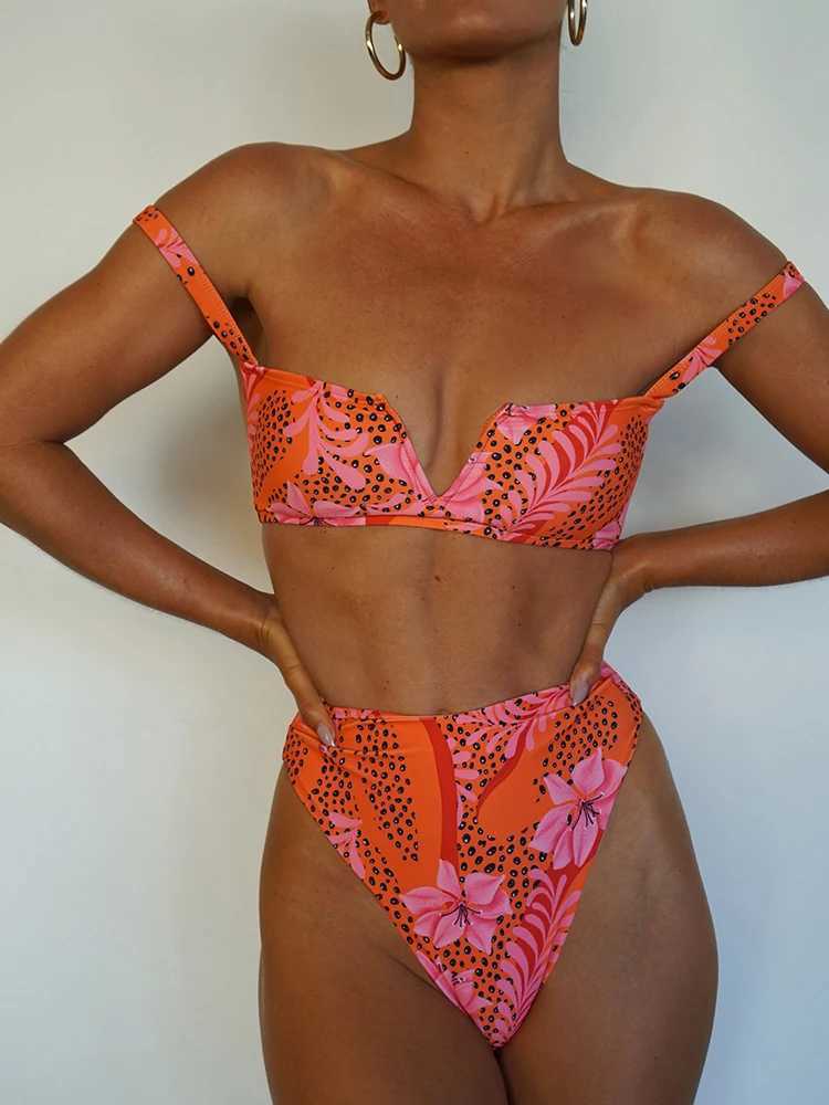 Rinabe high waisted swimsuit womens printed bikini swimsuit beachwear sexy swimsuit two-piece bikini set bandage BiquinisW241225