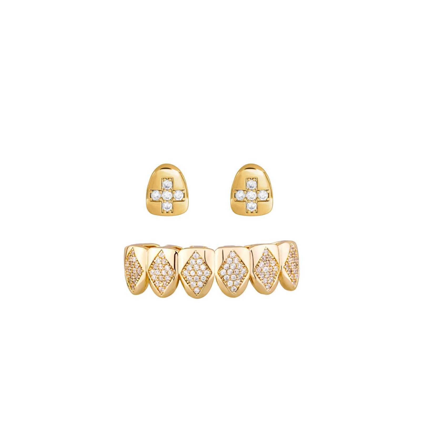 DIY Fshion Hip Hop Gold Silver Colour d Out CZ Teeth Grillz Top Bottom Men Women Jewelry Tooth Gem Grillz Y2kXJ241225