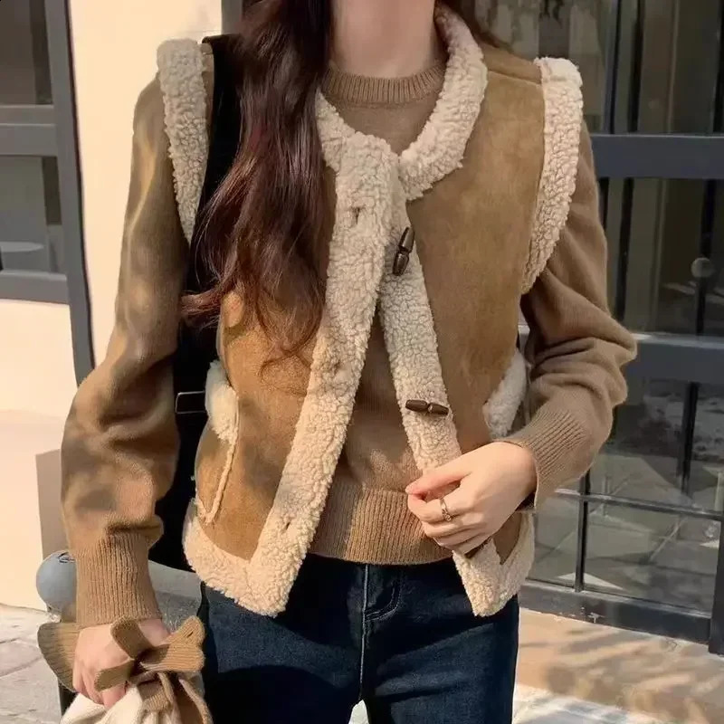 High Sense Retro Lamb Wool Cottonpadded jacket Vest Women Autumn and Winter Outdoor Loose Fur Outerwear 241223