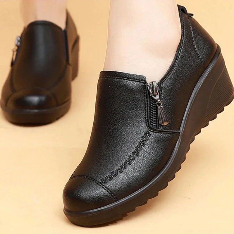 Ngouxm Spring Autumn Women Pumps Wedges Shoes Woman Genuine Leather Casual Shoes Mother High Heels Shoes 241225