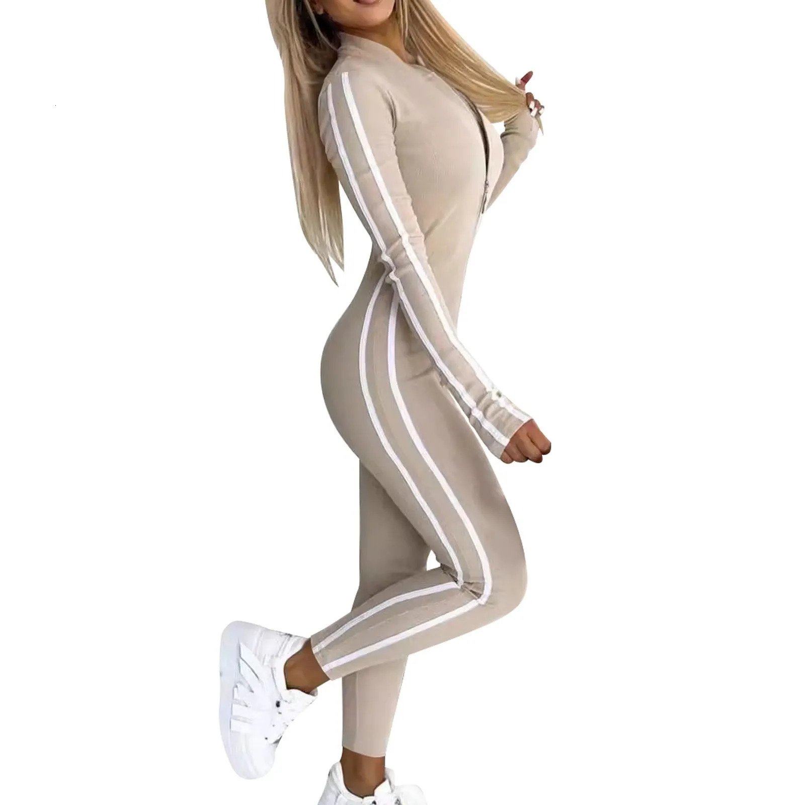 Long Jumpsuits Full Length For Women Winter Warm Elegant Slim Fit Half Zip Sexy Yoga Sports Overalls One Piece Clothes 241225