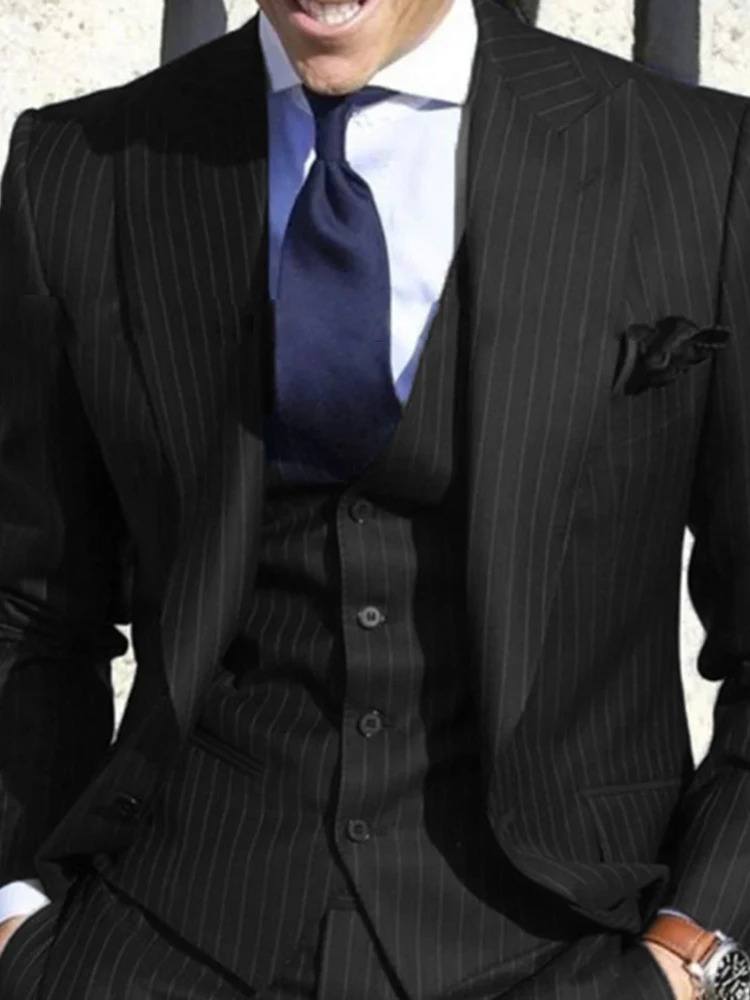 Tailormade Men Suits Stripe Blazer Wedding Male Groom Tuxedos Suit with Pants 3 Pieces JacketPantsVest 241225