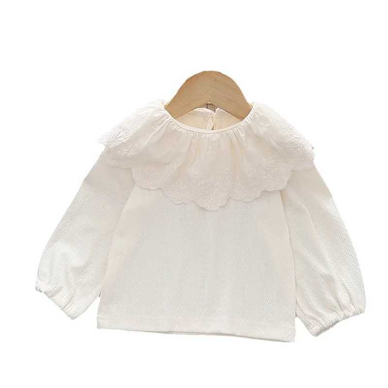 Children Girls Spring Autumn Shirts Lace Collar Embroidery Bubble Sleeves Kid Girls Pullover Soft Cotton Toddler Girls Base TopsXJ241225
