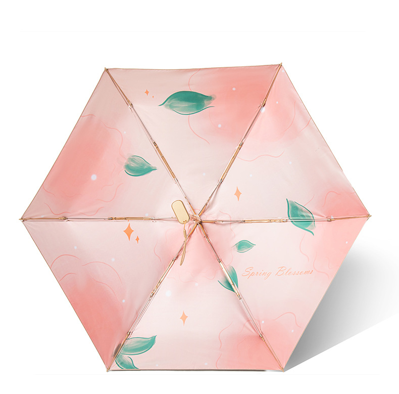 Custom Six-Fold Oil Painting Umbrella with Titanium Gold UV Protection for Women - Portable Folding Pocket Sunshade