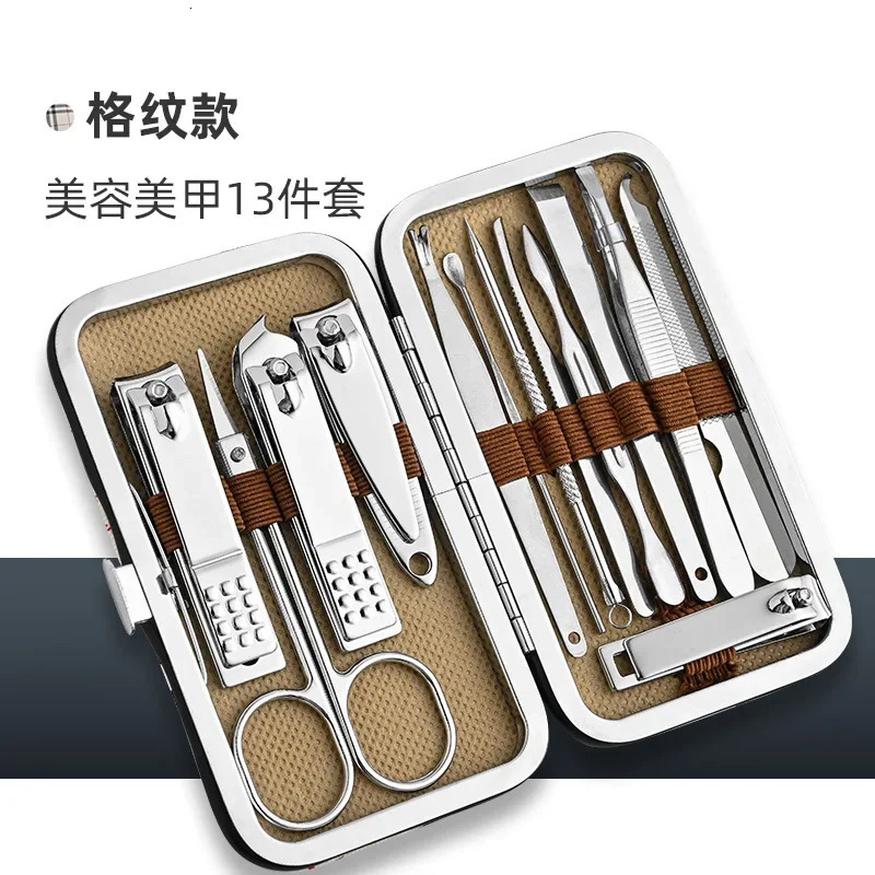 13pcs/set Nail Cutter Set Stainless Steel Nail Clippers Set With Folding Bag Manicure Kits Scissors Makeup Beauty Tool 241225