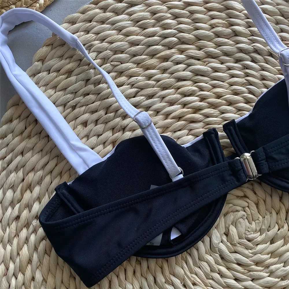 Contrast Colors Black Bikini Push Up Sexy Mini thong Swimsuit Womens 2024 Wireless Swimsuit High Cut Swimsuit Bikini SetW241225