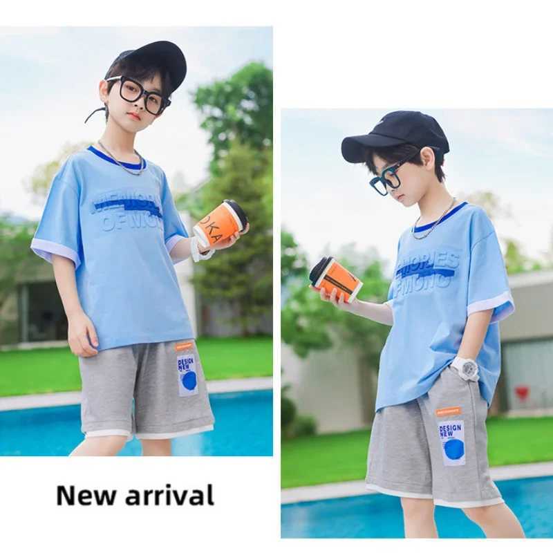 Clothing Sets Kids Clothes Boys Summer Letter T-Shirt Shorts 2pcs Set Teenage Boy Contrast Color Tracksuit Children fashion Sport OutfitY2412259RQZ
