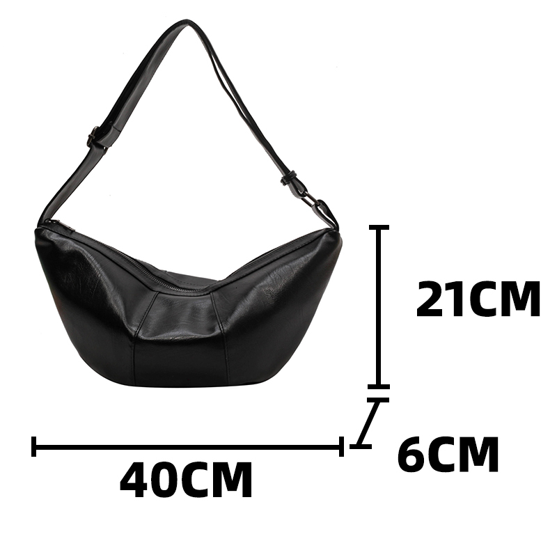 Women's Black Underarm Shoulder Bag Quality Vintage Pu Leather Ladies Half Moon Armpit Crossbody Bags Female Retro Hobos Handbag