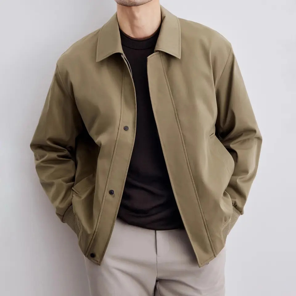 Maillard Style Autumn Short Men Jacket Korean Fashion Lapel Highend Solid Color Casual Bomber Coats 241225