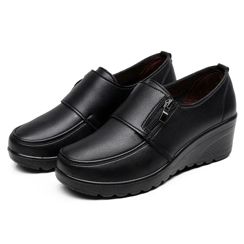 Ngouxm Spring Autumn Women Pumps Wedges Shoes Woman Genuine Leather Casual Shoes Mother High Heels Shoes 241225