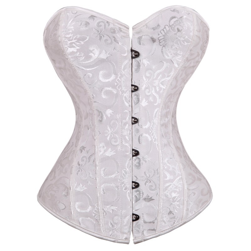 Black/White Sexy Steel Boned Waist Trainer Brocade Corsets Bustiers Embroidery Lace Up Corselet Gothic Plus Body Shaper 8112