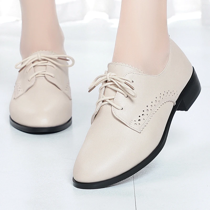 AIYUQI Women Autumn Shoes Genuine Leather Mid Heel British Style Women Loafers Large Size Lace-up Women Shoes
