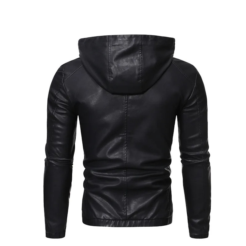 Leather mens autumn slim fit Korean version handmade hooded motorcycle jacket mens coat trend 241224