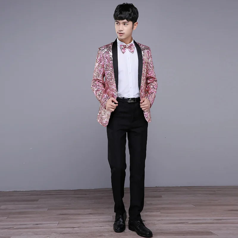 Fashion Men y Sequin Blazer Jacket Red Blue Golden Male Prom Party Groom Wedding Dress Suit Coats 241225