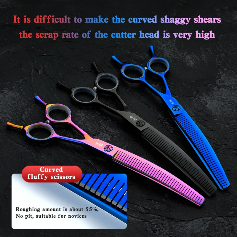 Finely Trimmed Thinned Curved Fluffy Scissors 7.0 Inches Hair Removal 55% Pet Grooming Teddy Dog Special Beauty Scissors 241225