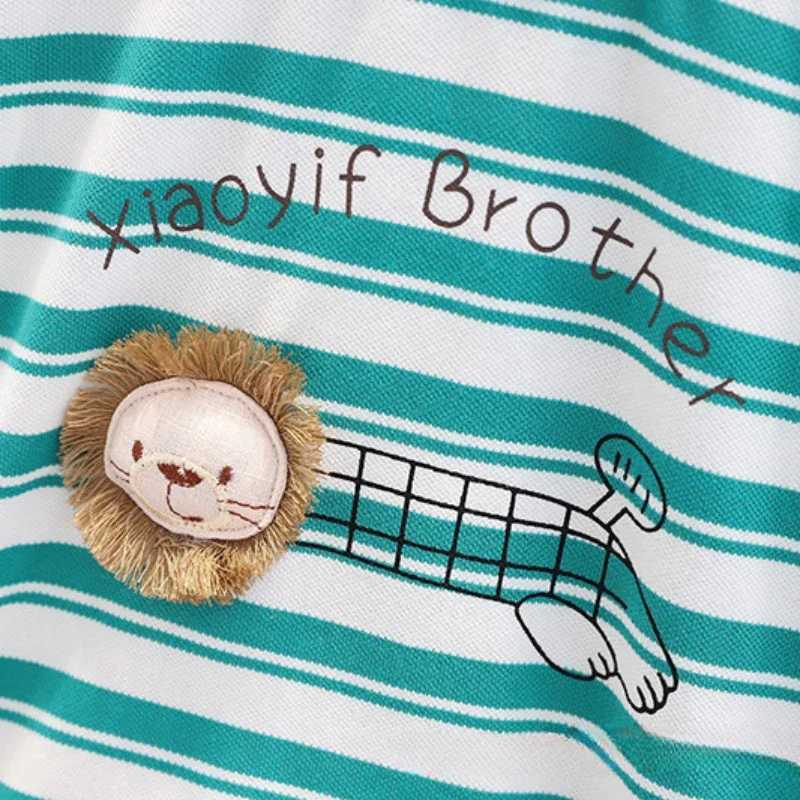 Clothing Sets Baby Girls Cotton Clothes Set Kid Boy Stripe Lion T-shirts and Shorts 2pcs Suit Children Short Sleeve Lapel Top Bottom OutfitsY2412250MR
