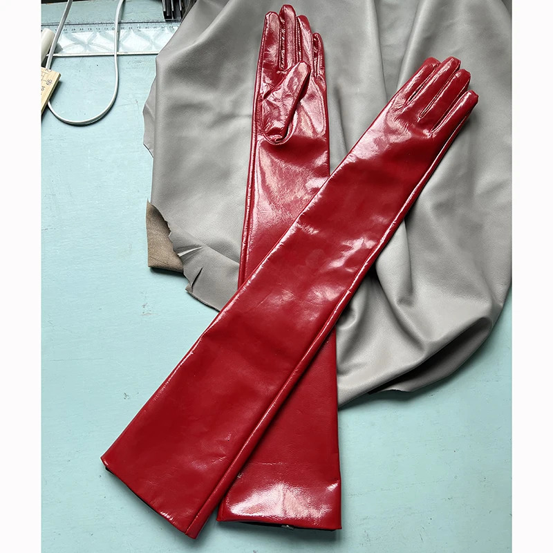 Genuine Patent Leather Gloves Womens Long Gloves Mens Sexy Ladies Shiny Party Evening Overlength Opera Shine Leather Customize 241225