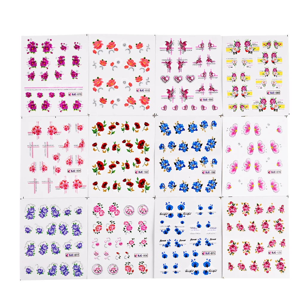 55pcs Latest Nail Art Glitter Tips Flower ns with Gold Powder Nail Art Sticker Decals Watermark DIY Manicure TRBJC55 241225