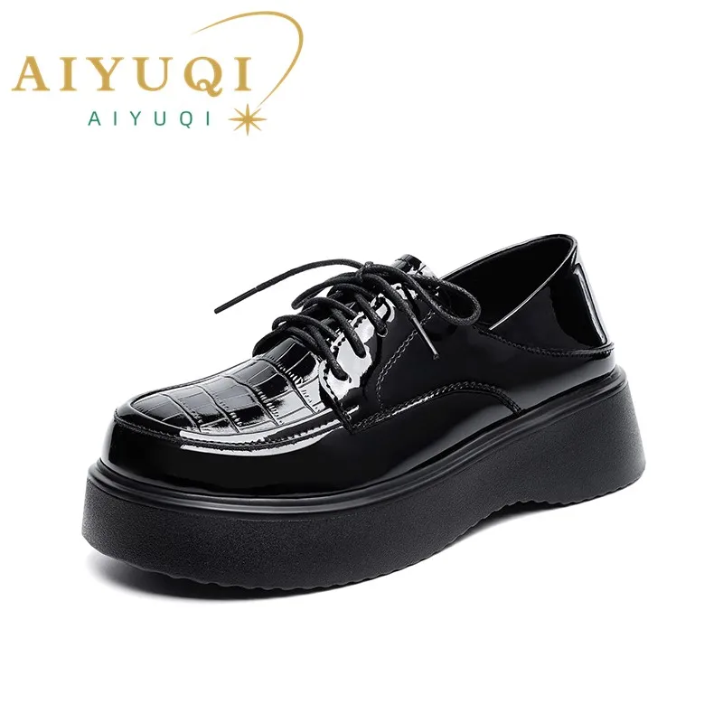 AIYUQI Women Loafers Genuine Leather Autumn British Style Ladies Shoes Casual Platform Lace-up Shoes Women