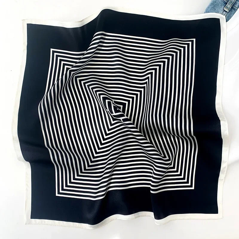 Black White Striped Neck Scarf Woman faux Natural Silk Bandana Foulard Femme Soft Small Square Neckerchief SD0085 241225