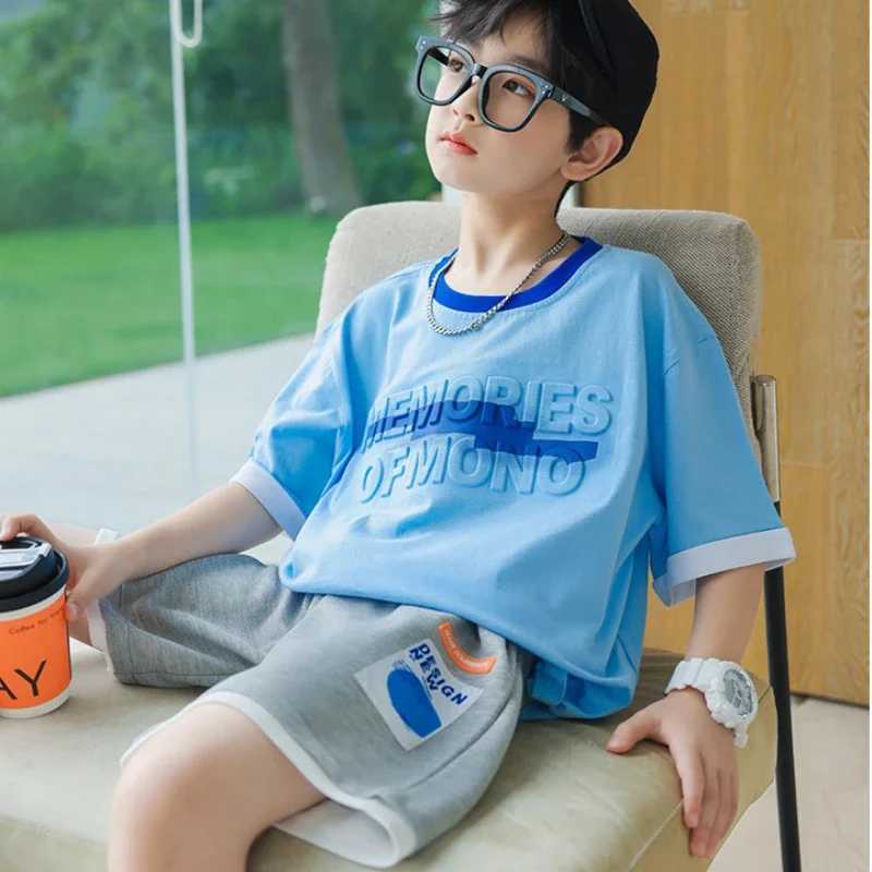 Clothing Sets Kids Clothes Boys Summer Letter T-Shirt Shorts 2pcs Set Teenage Boy Contrast Color Tracksuit Children fashion Sport OutfitY2412259RQZ
