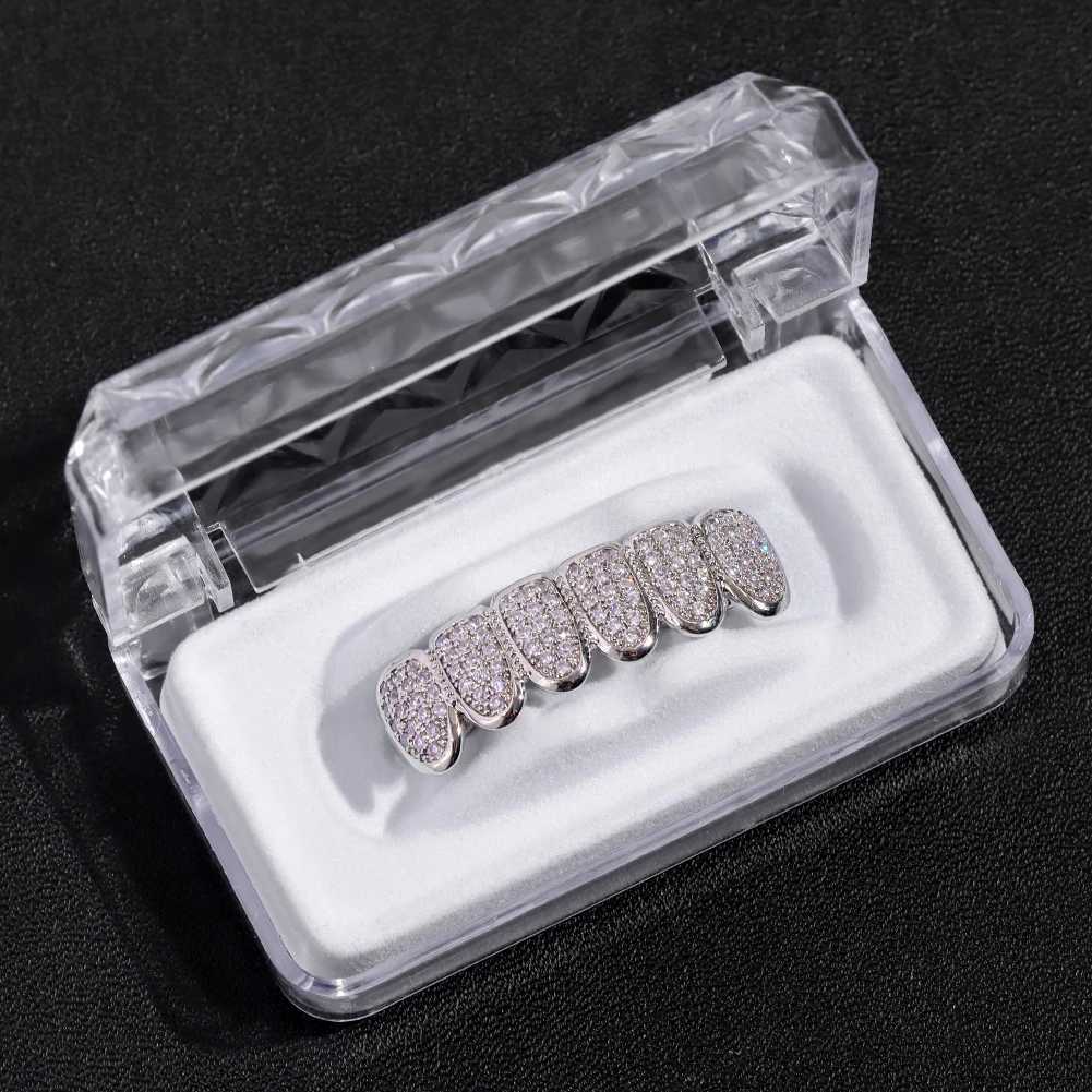 Punk HipHop Micro Pave Zircon Teeth Grillz For Men d Out Bling Top Bottom Cubic Zirconia Grills Cs Set Dental Jewelry GiftsXJ241225