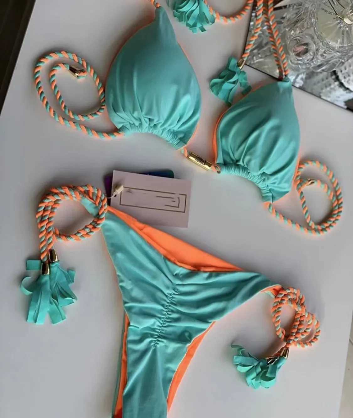 New womens bikini with no back rope triangle swimsuit in multiple colorsW241225