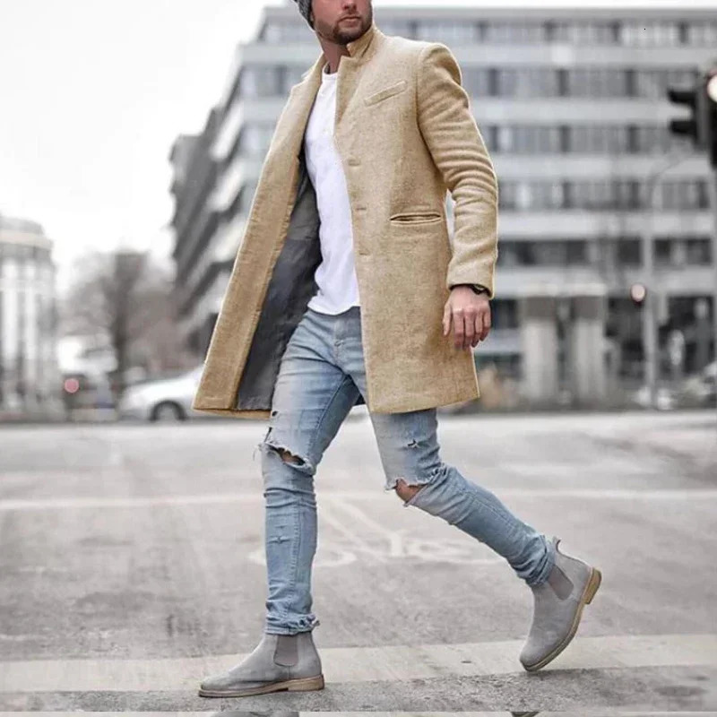 Autumn Winter Fashion Trend Windbreaker Men Coat Lapel Long Tweed Jackets Male Slim Single Breasted Large Size 5XL Overcoats y241225