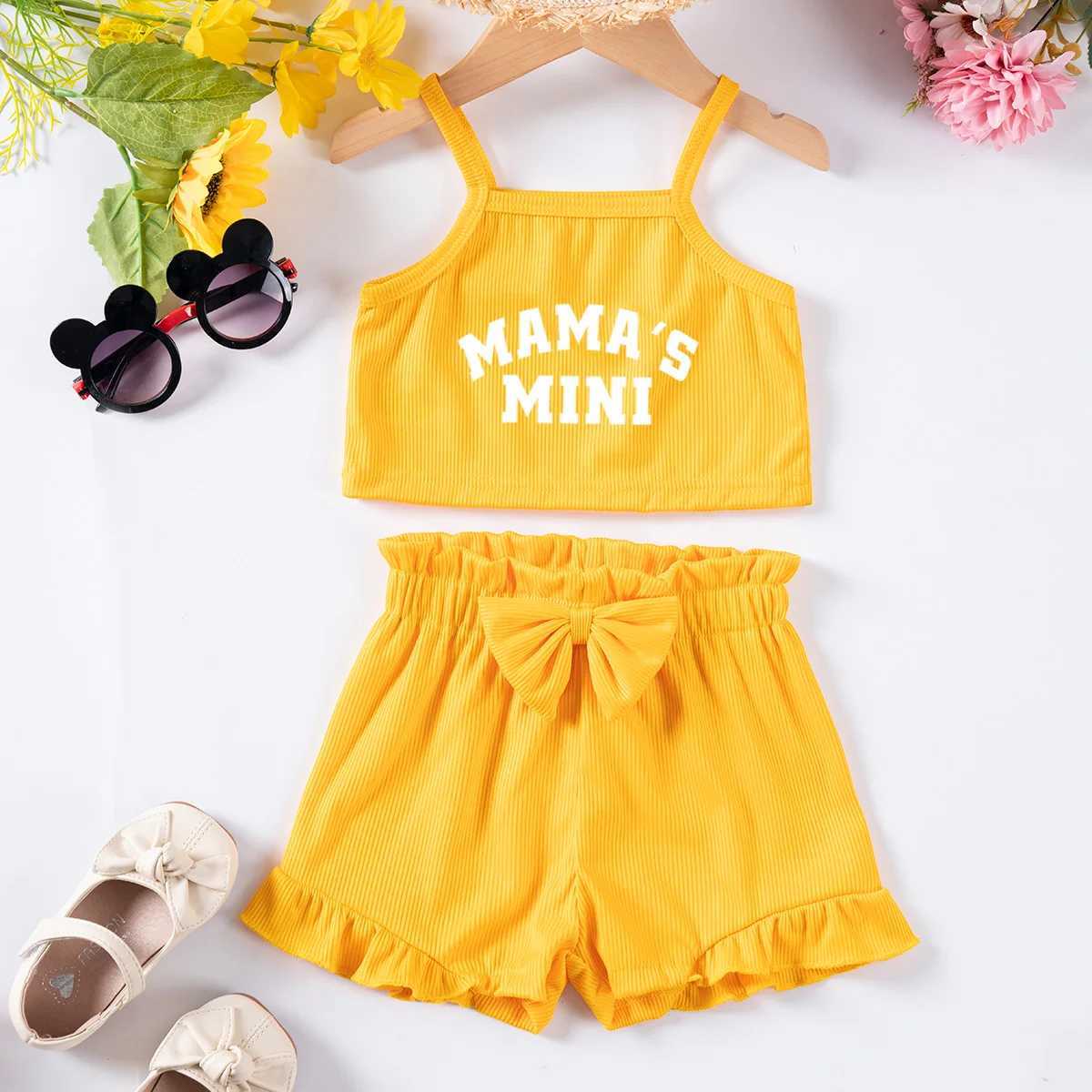 Clothing Sets Baby Girl Alphabet Printed Camisole Set Casual Sleeveless Top Solid Color Shorts with Bow 0-2Y Baby Girl Cute ClothingY241225M793