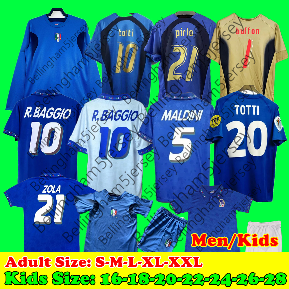 1982 ItalyS Classic Retro Soccer jerseys ROSSI 1994 1998 R.BAGGIO MALDINI Totti Del Piero 2000 2006 2012 Kids Men Pirlo Cannavaro Materazzi Buffon Fans Footbal Shirt