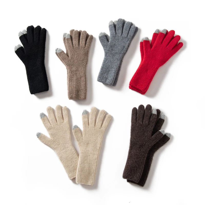 MERRILAMB Autumn Winter Gloves Women High Quality Cashmere Knit Soft Warm Touch Screen Mittens Stretch Solid Full Finger Guantes 241225