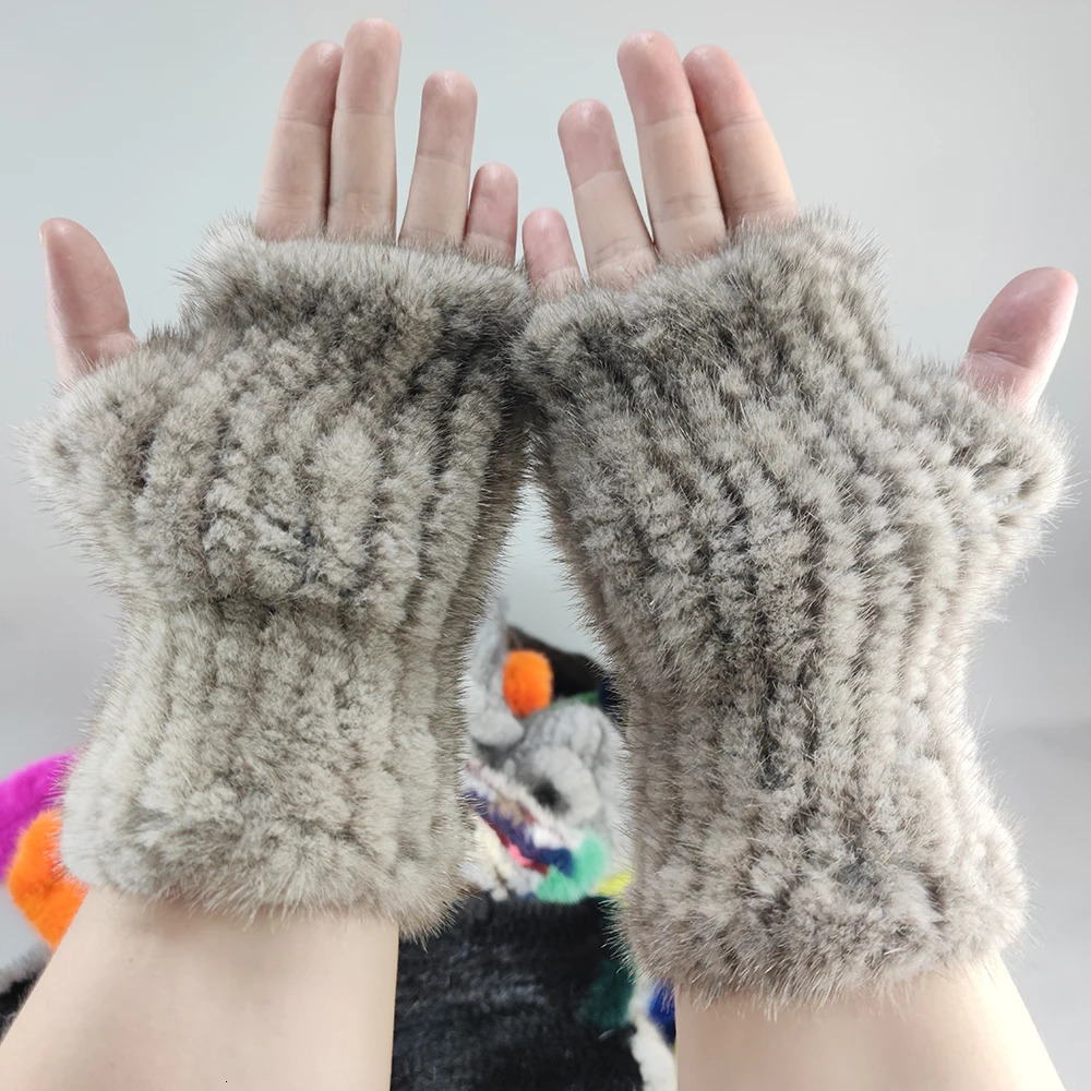 Style Women Winter Real Mink Fur Gloves 100% Natural Warm Mink Fur Fingerless Gloves Girls Knitted Genuine Mink Fur Mittens 241225
