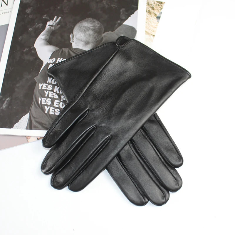 Mens Sheepskin Driving Gloves Solid Color Thin Single Leather Unlined Touch Screen Fashion Ripple Riding Motorcycle Gloves 241225