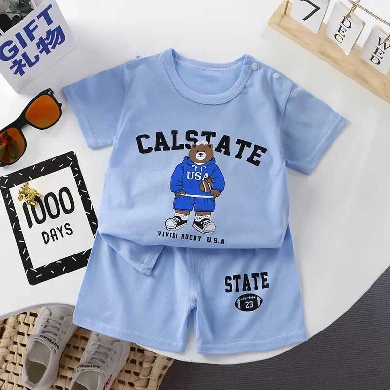 Clothing Sets Summer Infant Newborn Boy Clothes Set Children Girls Catoon Bear Tshirt Top and Shorts Buttom Outfits Children Cotton PajamasY2412254B24