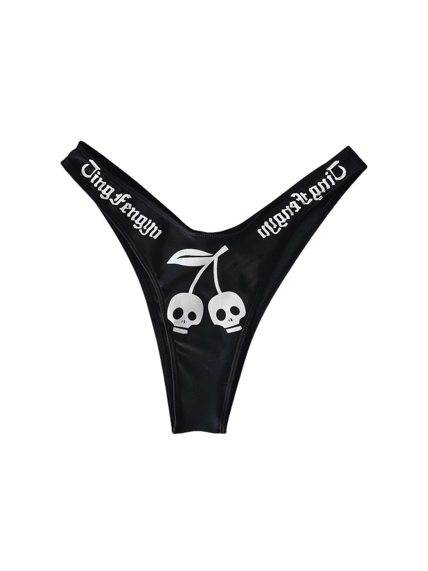 Yiiciovy womens swimsuit bikini set Halloween skull letter printing V-neck push up pad bikini+elastic waist Brazilian bikiniW241225