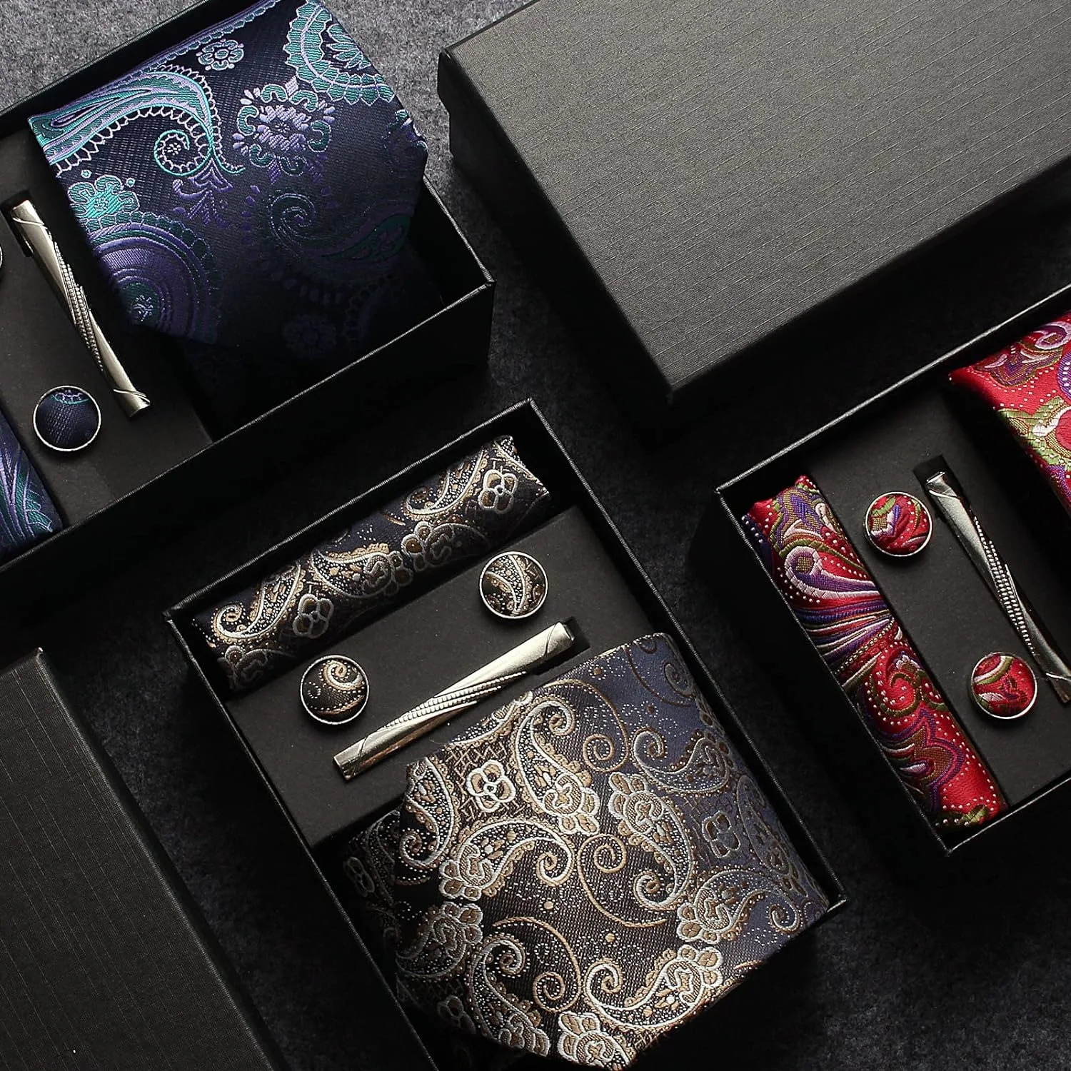 100% Silk Necktie Paisley Floral Mens Tie Top Quality Business Tie Pocket Square Tie Clip Cufflinks Set Classic For Men Gift Box 241225