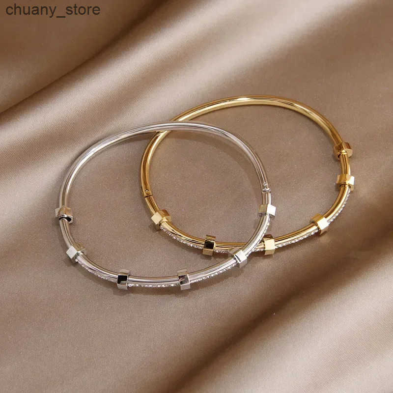 Chain Classic Stainless Steel Open Bangles s for Women Fashion Brand Jewelry Delicate Full Crystal Bangles L240910