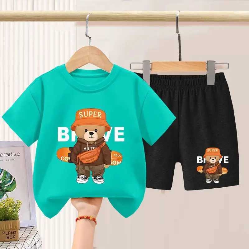 Clothing Sets Summer Baby Girls Clothes Set Cartoon Printed Short Sleeve T-shirts and Shorts 2pcs Suit for Children Boy Top Bottom TracksuitsY2412250Z