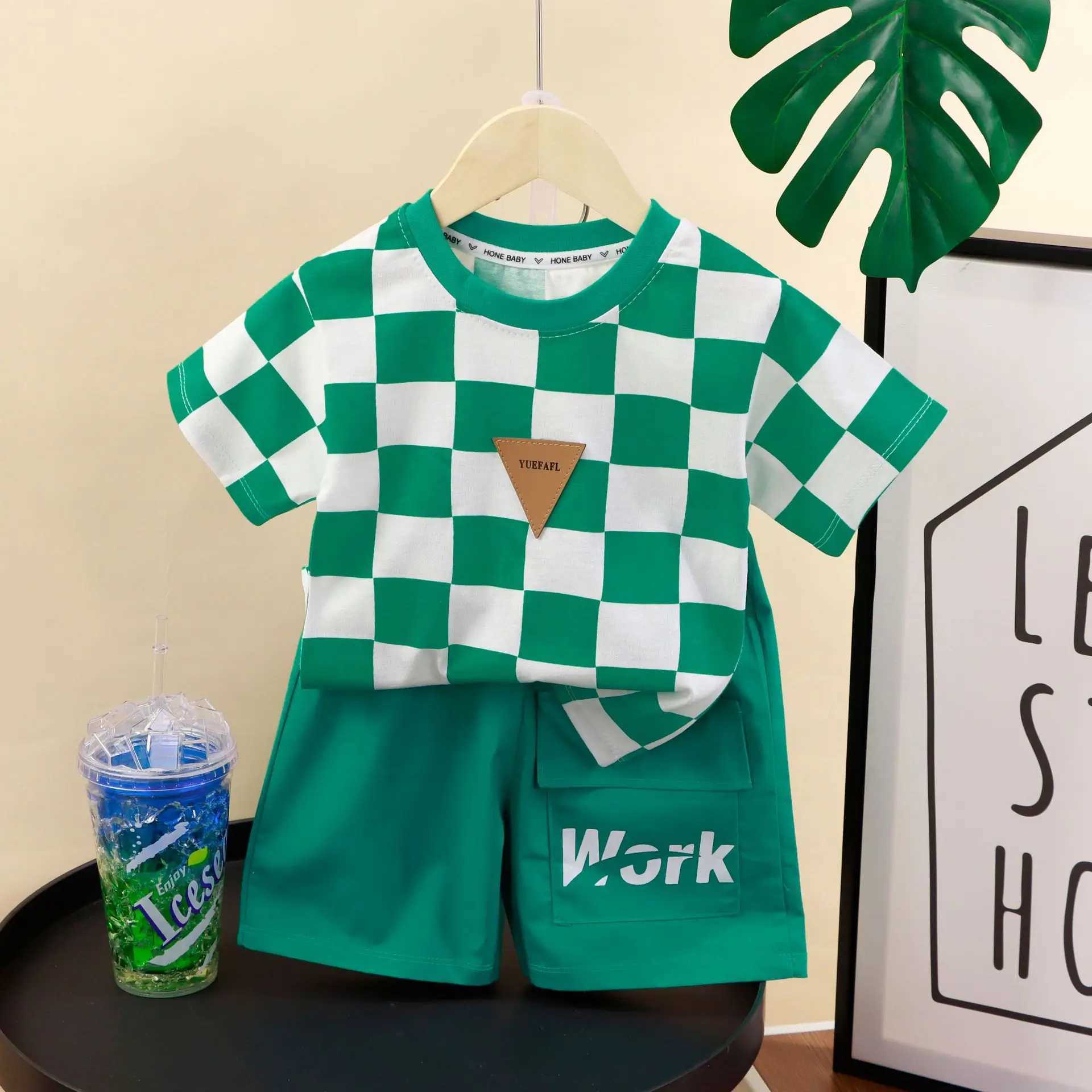 Clothing Sets Summer Children Boy Clothes Set Kid Girl Plaid Tshirts and Shorts 2pcs Suit Teenage Short Sleeve Top Bottom Outfits TracksuitsY241225EDT